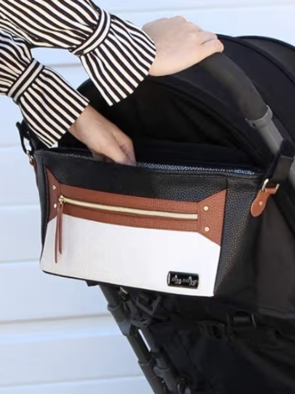 Itzy Ritzy Adjustable Stroller Caddy Coffee & Cream Universal Stroller Bag
